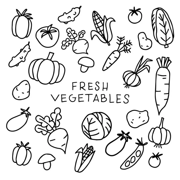 Vector Drawing Doodle Style Set Vegetables Funny Drawings Children Style — Stock Vector