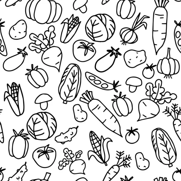 Patrón Sin Costuras Estilo Garabato Verduras Dibujos Divertidos Estilo Infantil — Archivo Imágenes Vectoriales