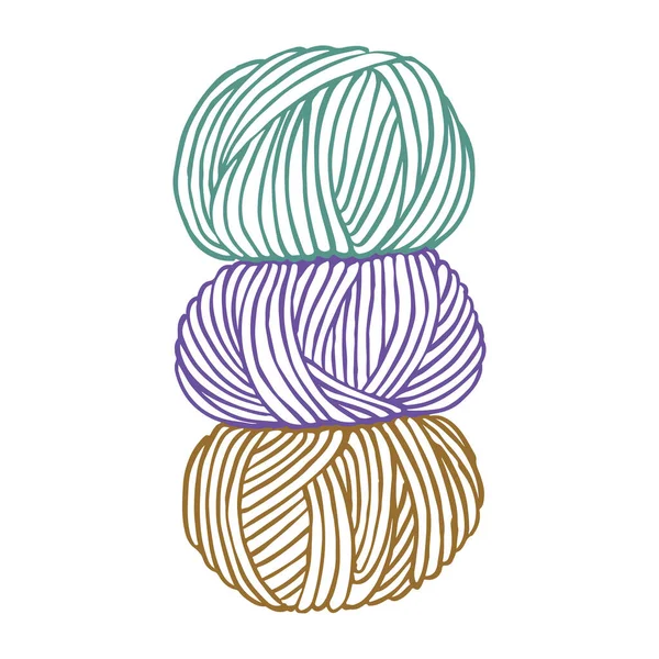 以针织为主题的线画 成堆的彩色羊毛球 针织等主题的可爱的印刷品 — 图库矢量图片