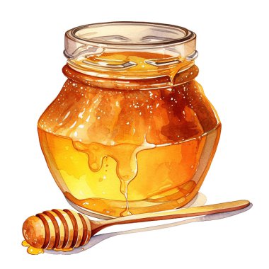Suluboya çizim. Bir kavanoz bal. Arıcılık, çiftçilik, doğal ürünler konulu illüstrasyon