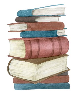 Suluboya resimler, bir yığın eski kitap. Klasik illüstrasyon