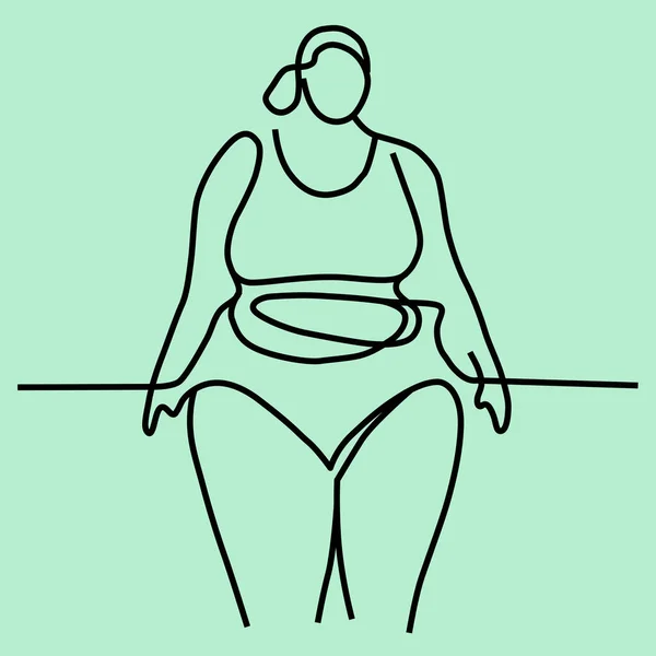 Vector Illustratie Van Een Mollige Vrouw Lijn Kunst Lichaam Positiviteit — Stockvector