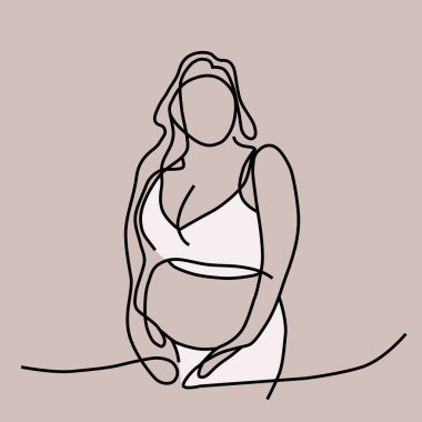 Şişman bir kadının vektör çizimi, çizgi sanatı. Vücut pozitifliği sembolü, şişman kız.