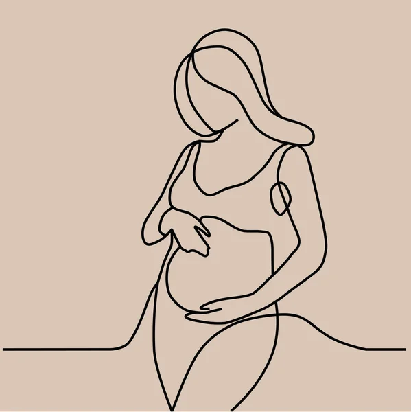 Dibujo Vectorial Contorno Una Mujer Embarazada Dibujo Estilizado Simple Sobre — Vector de stock
