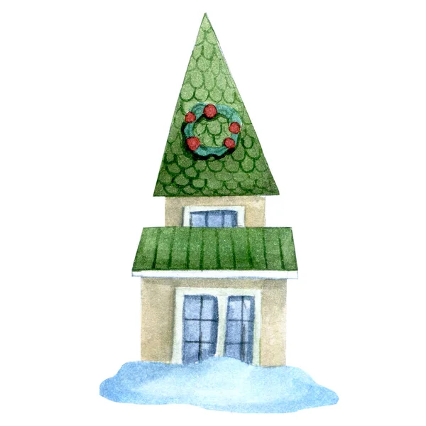 Suluboya Güzel Bir Noel Evi Çiziyor Kış Sokağı Klasik Tarzda — Stok fotoğraf