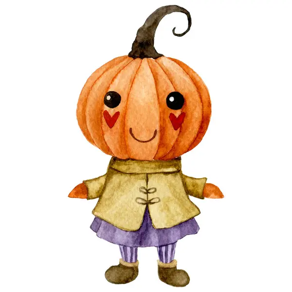 Aquarell Zeichnen Niedlichen Charakter Halloween Kürbis Kawaii — Stockfoto