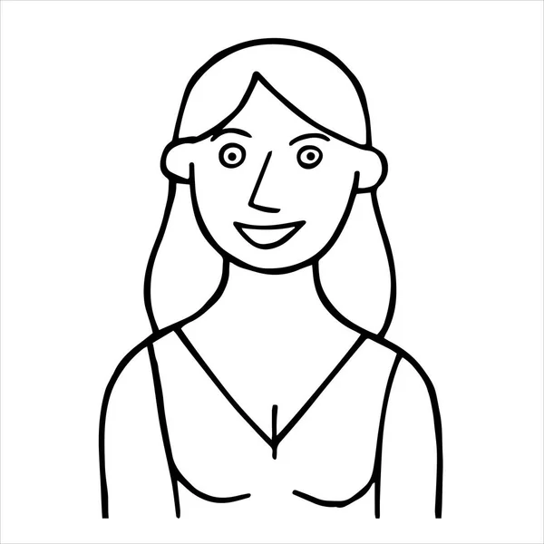 Векторный Стиль Каракули Портрет Улыбающейся Женщины Простая Иллюстрация — стоковый вектор