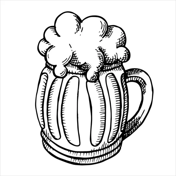 スケッチスタイルのビールマグのベクター図面 10月のフェスタをテーマにしたヴィンテージイラスト — ストックベクタ