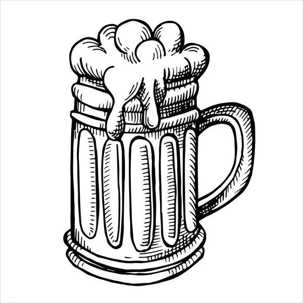 Dibujo Vectorial Una Taza Cerveza Estilo Boceto Ilustración Vintage Sobre — Archivo Imágenes Vectoriales