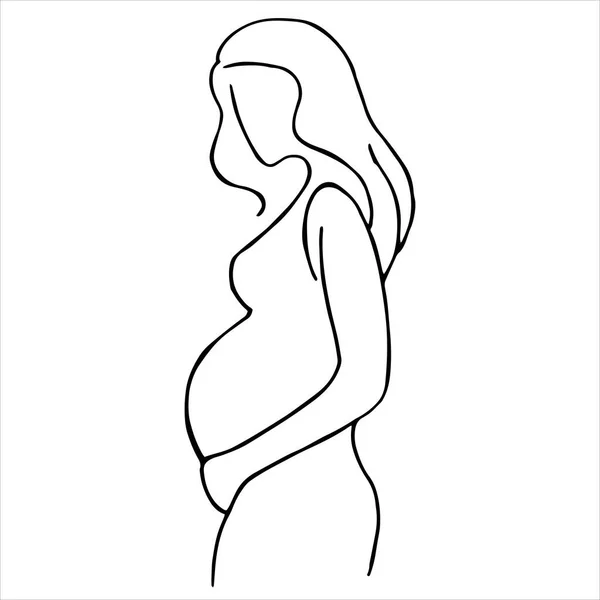 Vectortekening Contour Van Een Zwangere Vrouw Een Eenvoudige Gestileerde Tekening — Stockvector