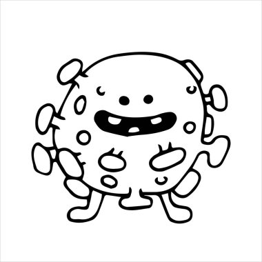 Sevimli karakter virüsü, bakteri. Çizim biçiminde vektör çizimi, çizgi film.