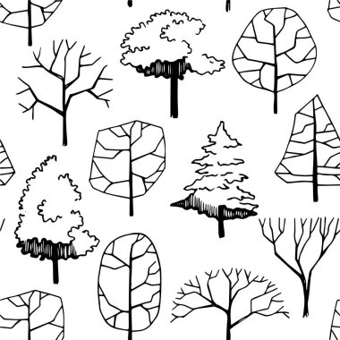 Kusursuz ağaç deseni, el çizimi, cephe manzarası. mimari mürekkep çizimi, vektör.