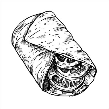 Köfte, taslak şeklinde çizim. siyah ve beyaz grafikler, gravür