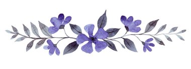 Metin ayırıcı. Şirin çiçek ve yaprakların suluboya çizimi, basit bir çizim. kolleksiyon kitabı