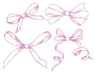 Çizim tarzında çizimler. Fiyonk, ipek kurdele. Göğüs kanseri ve kadınlıkla mücadelenin sembolü