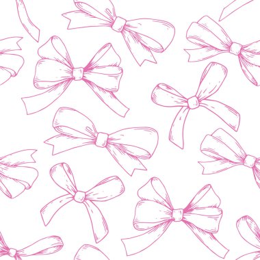 Çizim tarzında kusursuz bir desen. Pembe kurdeleler, ipek kurdele. Göğüs kanseri ve kadınlıkla mücadelenin sembolü