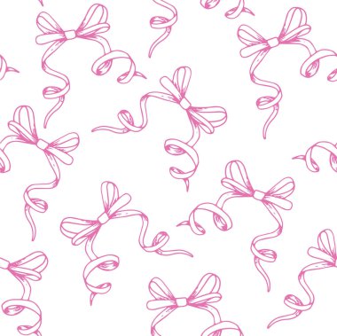 Çizim tarzında kusursuz bir desen. Pembe kurdeleler, ipek kurdele. Göğüs kanseri ve kadınlıkla mücadelenin sembolü