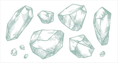 Tuz kristalleri, taslak şeklinde illüstrasyon. Kaya ve deniz tuzu, ilaç ve kozmetoloji için eko ürünü