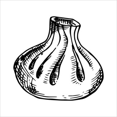 Gürcü khinkalisi. Çizim tarzında illüstrasyon. Donmuş yiyecekler yarı bitmiş ürünler.