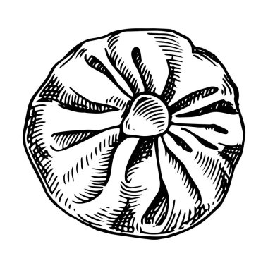 Gürcü khinkalisi. Çizim tarzında illüstrasyon. Donmuş yiyecekler yarı bitmiş ürünler.