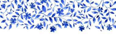 Küçük mavi çiçek desenli kusursuz suluboya kenarı.