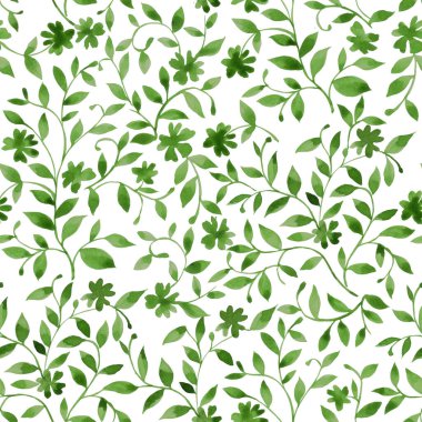 Küçük yeşil çiçeklerle süslenmiş kusursuz suluboya deseni..