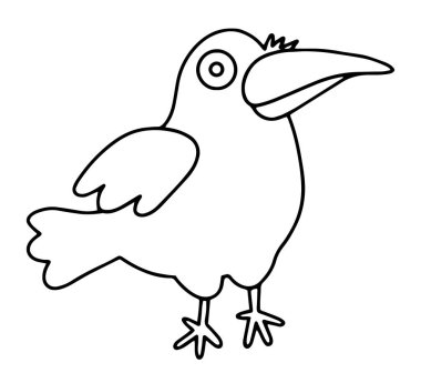 Boyama kitabı. Cadılar Bayramı Vektörü İllüstrasyonu. Şirin karga. Çocuklar için karakter. Kelime