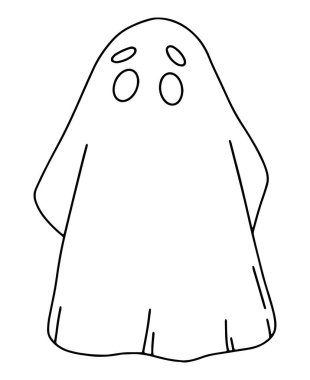 Boyama kitabı. Vektör Cadılar Bayramı İllüstrasyonu. Şirin Hayalet. Çocuklar için karakter. Kelime