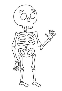 Boyama kitabı. Cadılar Bayramı 'nın temsilcisi. Güzel iskelet. Çocuklar için bir karakter. Kelime