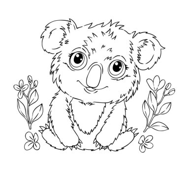 Boyama kitabı. Şirin bebek koalanın vektör çizimi. Tropik hayvanlar, Kawaii. Noel süsü. Doodle tarzı