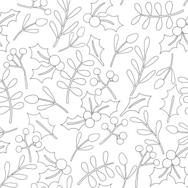 Boyama kitabı. Noel bitkilerinde pürüzsüz desen. Karalama biçiminde basit yazdırılabilir