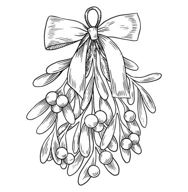  Noel ökseotu dalları. Çizim tarzında vektör illüstrasyonu. Noel özünde