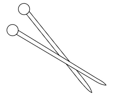 Vektör çizimi, örgü şişi, dikiş işi. Boyama kitabı