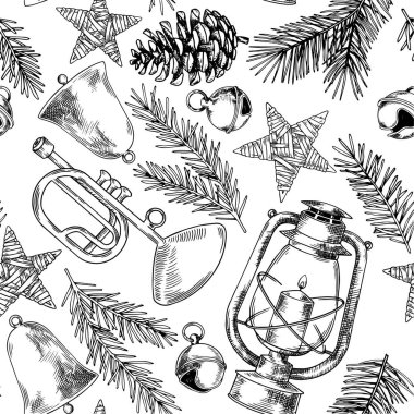 Noel kusursuz desen, eskiz tarzında klasik illüstrasyon.