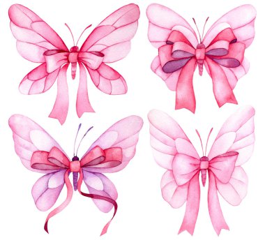 Suluboya çizimler, papyonlu kelebekler ve pembe kurdeleler. Göğüs kanseriyle mücadelenin sembolü