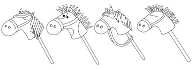 Hobi atçılık. Oyuncak atı olan şirin bir vektör çizimi. Boyama kitabı