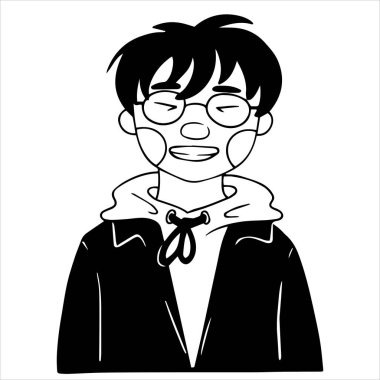 yakışıklı karakter öğrencisi Asyalı. çizgi karalama biçimi resimlemesi