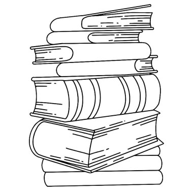 Boyama kitabı. Vektör çizimi, bir yığın eski kitap. Klasik illüstrasyon