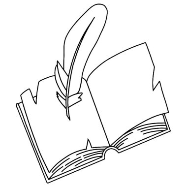 Boyama kitabı. Vektör çizimi, bir yığın eski kitap. Klasik illüstrasyon