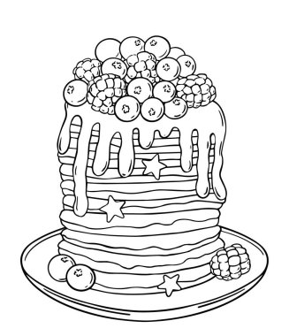 Böğürtlenli gözlemelerin vektör çizimi. boyama kitabı