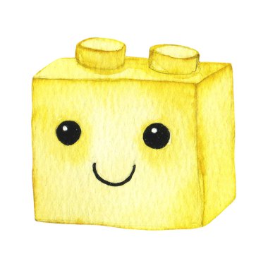 Çocuklar için hoş bir illüstrasyon, oyuncak tuğla bloğu. Erkekler için oyuncak, suluboya klip sanatı.