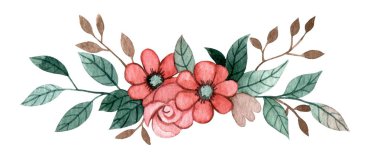 Metin ayırıcı. Şirin çiçek ve yaprakların suluboya çizimi, basit bir çizim. kolleksiyon kitabı