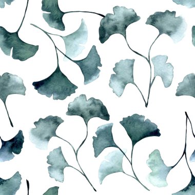 Soyut ginkgo yapraklarıyla sulu boya desenli. Kumaş ve duvar kağıdı baskısı