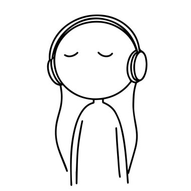 Çubuk adam kulaklıkla müzik dinliyor. Rahatlatıcı müzik, meditasyon