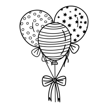 Tatil, doğum günü, Amerikan Bağımsızlık Günü için bir grup balon. Karalama biçiminde vektör illüstrasyonu