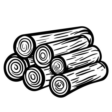 Kütük yığını, odun. Karalama biçiminde vektör illüstrasyonu