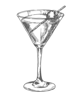 Martini kokteyli, vektör çizim stili..