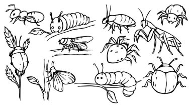 Böcek ilacı seti. Robot resim biçiminde vektör illüstrasyonu.