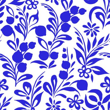 Rus tarzında kusursuz mavi süsleme deseni. Porselen resim deseni