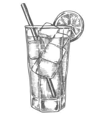 Long Island kokteyli, çizim tarzında vektör illüstrasyon..